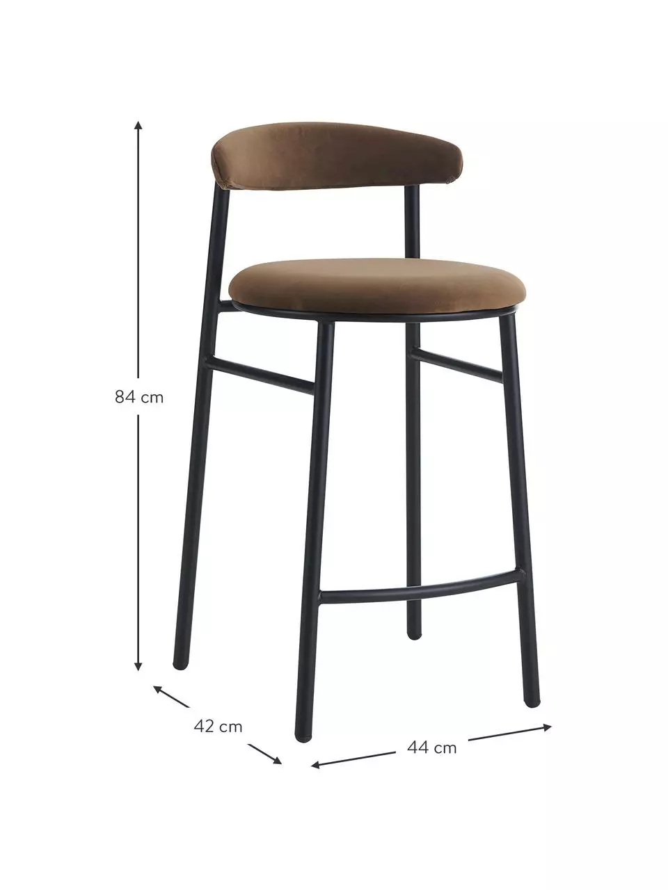 Samt-Barstuhl Doggi in Braun, B 44 x H 84 cm 5 Samt-Barstuhl Doggi in Braun, B 44 x H 84 cm – Bild 3