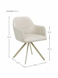 Westwing Collection Samt-Drehstuhl Lola mit Armlehne in Cremeweiß, B 58 x T 53 cm -Esszimmer Verkäufe Samt Drehstuhl Lola mit Armlehne in Cremeweiss 2