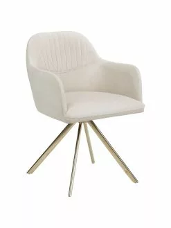 Esszimmer Verkäufe 19 Westwing Collection Samt-Drehstuhl Lola mit Armlehne in Cremeweiß, B 58 x T 53 cm