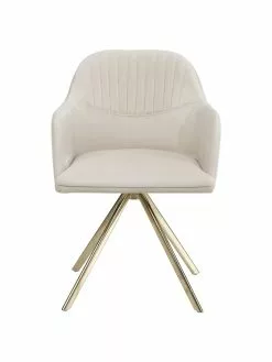 Westwing Collection Samt-Drehstuhl Lola mit Armlehne in Cremeweiß, B 58 x T 53 cm -Esszimmer Verkäufe Samt Drehstuhl Lola mit Armlehne in Cremeweiss 3
