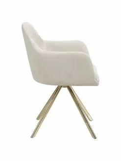 Westwing Collection Samt-Drehstuhl Lola mit Armlehne in Cremeweiß, B 58 x T 53 cm -Esszimmer Verkäufe Samt Drehstuhl Lola mit Armlehne in Cremeweiss 4