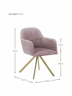 Westwing Collection Samt-Drehstuhl Lola mit Armlehne in Rosa, B 58 x T 53 cm -Esszimmer Verkäufe Samt Drehstuhl Lola mit Armlehne in Rosa 2