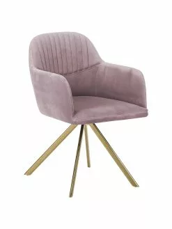 Westwing Collection Samt-Drehstuhl Lola mit Armlehne in Rosa, B 58 x T 53 cm
