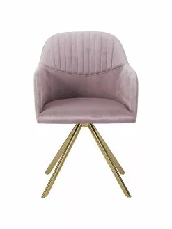 Westwing Collection Samt-Drehstuhl Lola mit Armlehne in Rosa, B 58 x T 53 cm -Esszimmer Verkäufe Samt Drehstuhl Lola mit Armlehne in Rosa 3