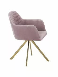 Westwing Collection Samt-Drehstuhl Lola mit Armlehne in Rosa, B 58 x T 53 cm -Esszimmer Verkäufe Samt Drehstuhl Lola mit Armlehne in Rosa 4