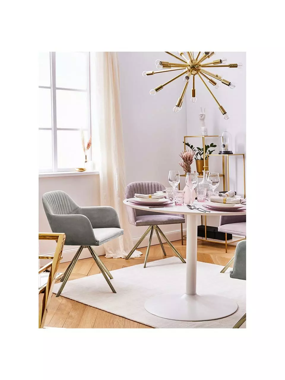 Westwing Collection Samt-Drehstuhl Lola mit Armlehne in Steingrau, B 58 x T 53 cm 4 Westwing Collection Samt-Drehstuhl Lola mit Armlehne in Steingrau, B 58 x T 53 cm – Bild 2