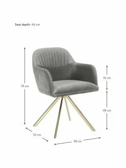 Westwing Collection Samt-Drehstuhl Lola mit Armlehne in Steingrau, B 58 x T 53 cm 10 Westwing Collection Samt-Drehstuhl Lola mit Armlehne in Steingrau, B 58 x T 53 cm -Esszimmer Verkäufe Samt Drehstuhl Lola mit Armlehne in Steingrau 2