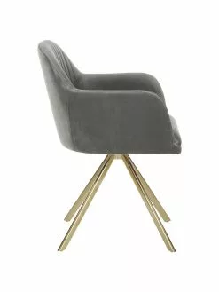 Westwing Collection Samt-Drehstuhl Lola mit Armlehne in Steingrau, B 58 x T 53 cm 12 Westwing Collection Samt-Drehstuhl Lola mit Armlehne in Steingrau, B 58 x T 53 cm -Esszimmer Verkäufe Samt Drehstuhl Lola mit Armlehne in Steingrau 4