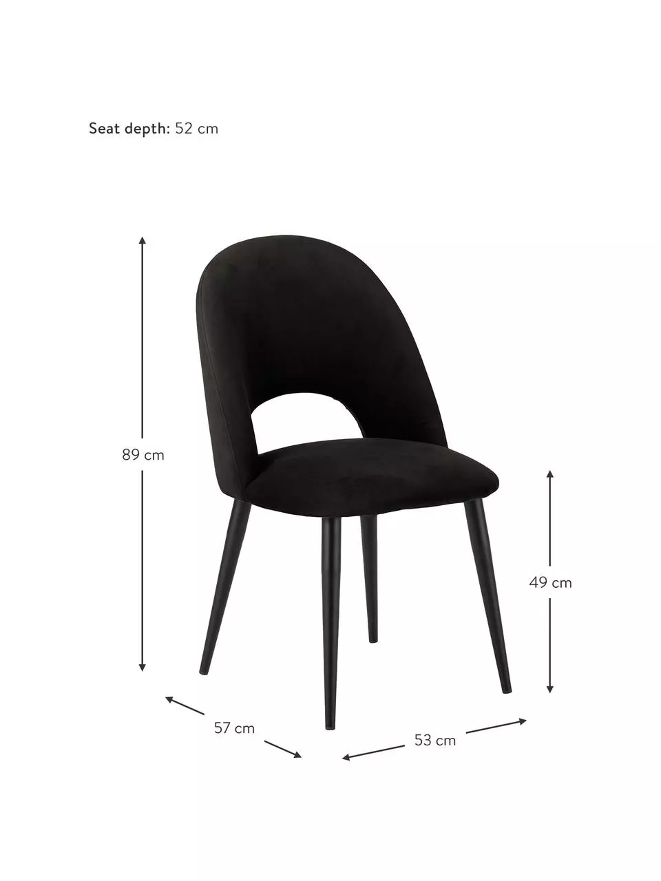 Westwing Collection Samt-Polsterstuhl Rachel in Schwarz, B 53 x T 57 cm 5 Westwing Collection Samt-Polsterstuhl Rachel in Schwarz, B 53 x T 57 cm – Bild 3