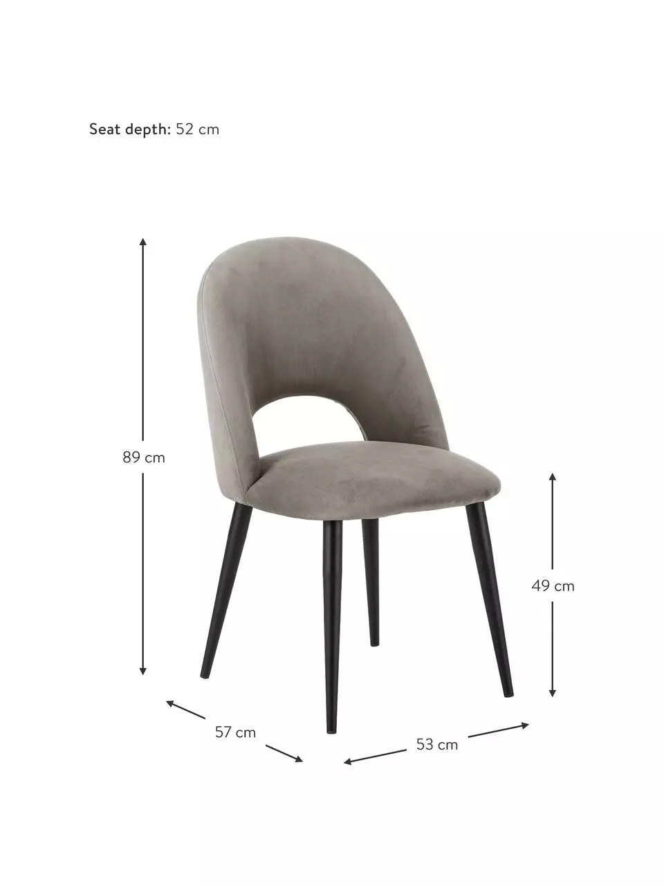 Westwing Collection Samt-Polsterstuhl Rachel in Taupe, B 53 x T 57 cm 5 Westwing Collection Samt-Polsterstuhl Rachel in Taupe, B 53 x T 57 cm – Bild 3