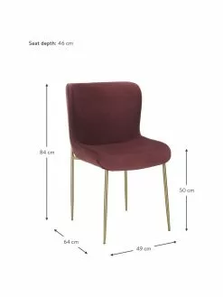 Westwing Collection Samt-Polsterstuhl Tess in Bordeaux, B 49 x T 64 cm -Esszimmer Verkäufe Samt Polsterstuhl Tess in Bordeaux 3