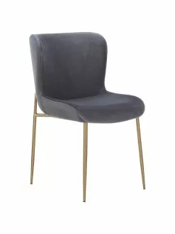 Westwing Collection Samt-Polsterstuhl Tess in Dunkelgrau, B 49 x T 64 cm
