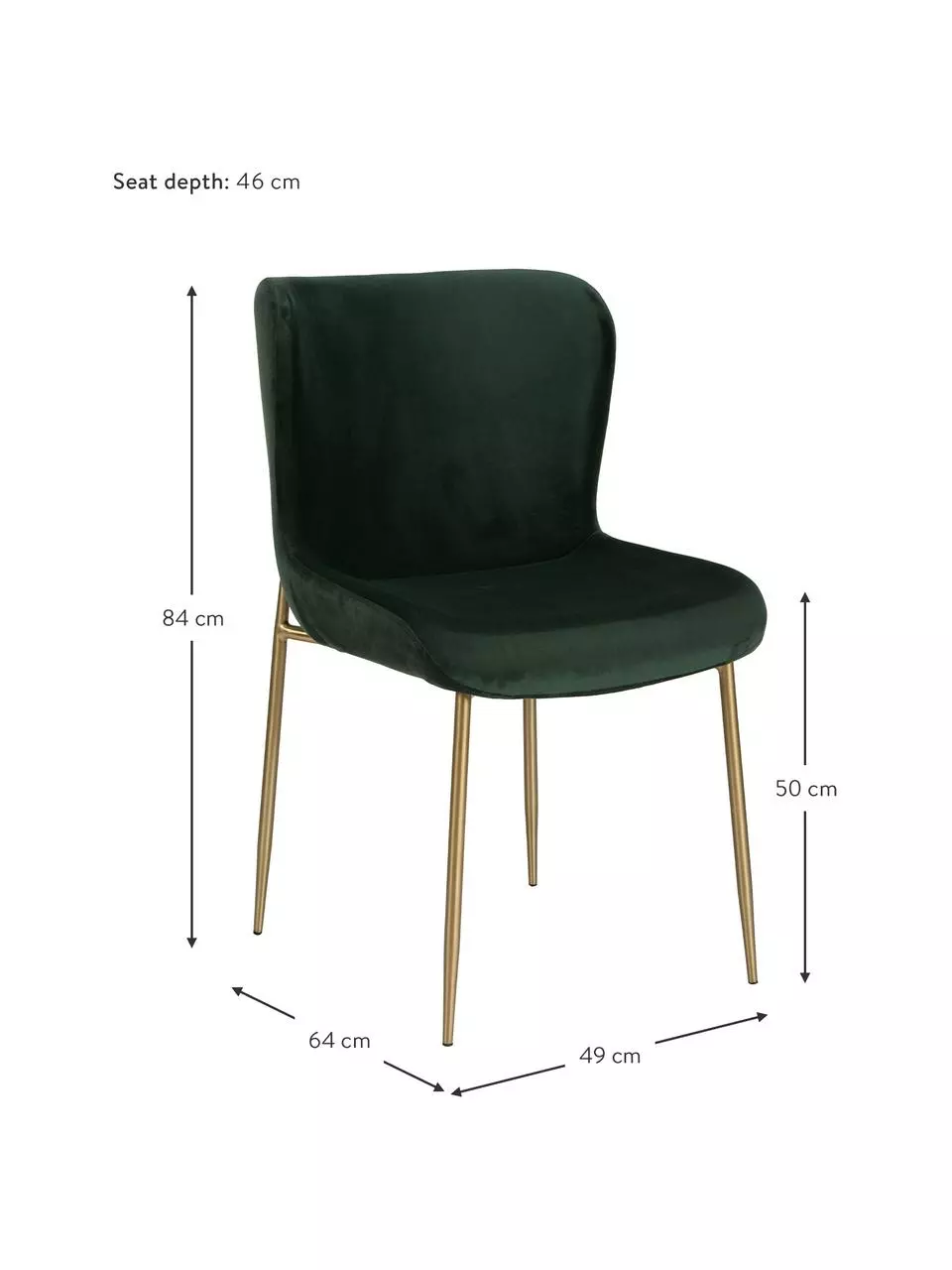 Westwing Collection Samt-Polsterstuhl Tess in Grün, B 49 x H 84 cm 6 Westwing Collection Samt-Polsterstuhl Tess in Grün, B 49 x H 84 cm – Bild 4