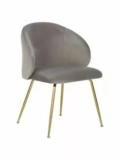 Westwing Collection Samt-Polsterstühle Luisa in Hellgrau, 2 Stück, B 59 x T 59 cm