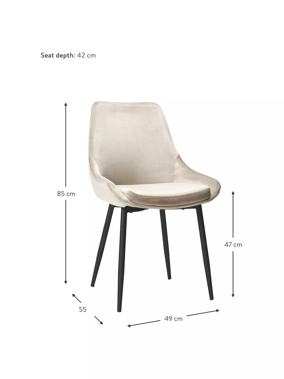 Rowico Samt-Polsterstühle Sierra in Beige, 2 Stück, B 49 x T 55 cm 5 Rowico Samt-Polsterstühle Sierra in Beige, 2 Stück, B 49 x T 55 cm – Bild 3