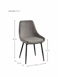 Rowico Samt-Polsterstühle Sierra in Grau, 2 Stück, B 49 x T 55 cm -Esszimmer Verkäufe Samt Polsterstuhle Sierra in Grau 2 Stuck 2