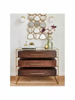 Westwing Collection Schubladenkommode Lyle mit Glasplatte, B 100 x H 82 cm -Esszimmer Verkäufe Schubladenkommode Lyle mit Glasplatte 7