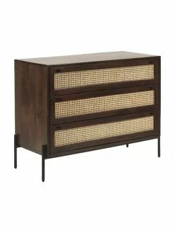 Westwing Collection Schubladenkommode Vienna mit Wiener Geflecht in Dunkelbraun, B 105 x H 78 cm