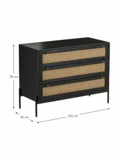Westwing Collection Schubladenkommode Vienna mit Wiener Geflecht in Schwarz, B 105 x H 78 cm -Esszimmer Verkäufe Schubladenkommode Vienna mit Wiener Geflecht in Schwarz 4