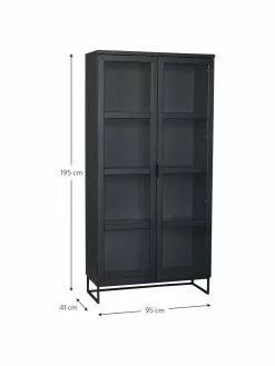 Rowico Schwarze Glasvitrine Everett mit Holzrahmen, B 95 x H 195 cm -Esszimmer Verkäufe Schwarze Glasvitrine Everett mit Holzrahmen 2