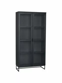 Rowico Schwarze Glasvitrine Everett mit Holzrahmen, B 95 x H 195 cm