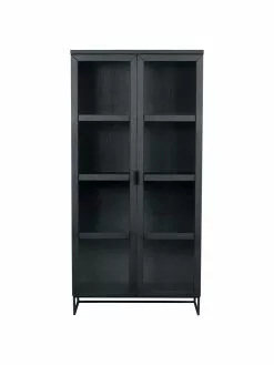 Rowico Schwarze Glasvitrine Everett mit Holzrahmen, B 95 x H 195 cm -Esszimmer Verkäufe Schwarze Glasvitrine Everett mit Holzrahmen 3