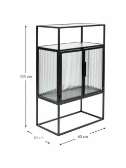 Dutchbone Schwarzes Highboard Boli mit Rillenglas und Metallrahmen, B 65 x H 105 cm -Esszimmer Verkäufe Schwarzes Highboard Boli mit Rillenglas und Metallrahmen 2