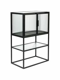 Dutchbone Schwarzes Highboard Boli mit Rillenglas und Metallrahmen, B 60 x H 90 cm