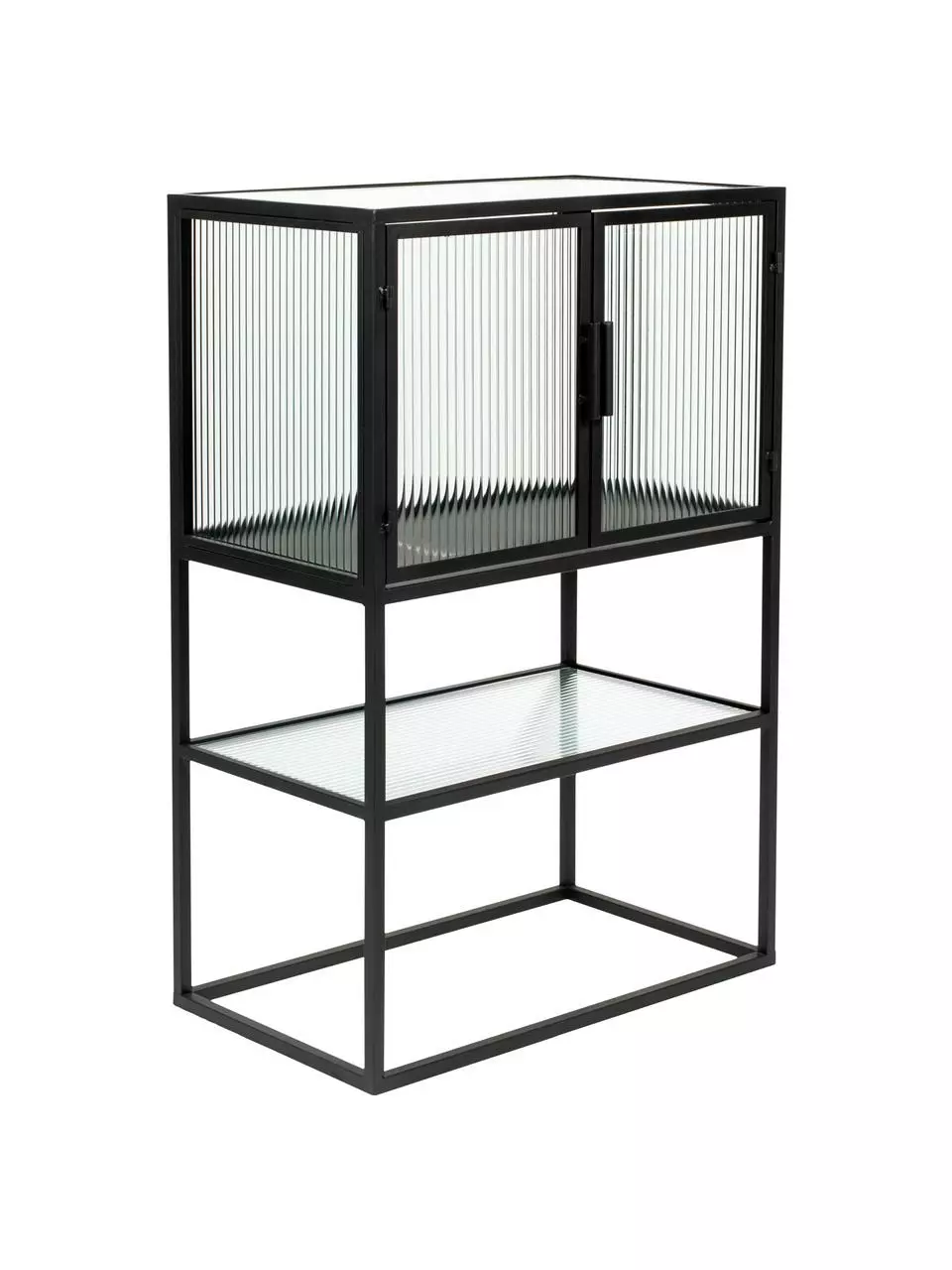 Dutchbone Schwarzes Highboard Boli mit Rillenglas und Metallrahmen, B 60 x H 90 cm 2 Dutchbone Schwarzes Highboard Boli mit Rillenglas und Metallrahmen, B 60 x H 90 cm