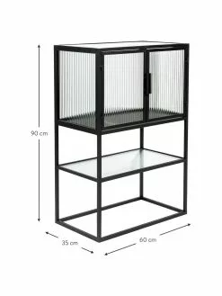 Dutchbone Schwarzes Highboard Boli mit Rillenglas und Metallrahmen, B 60 x H 90 cm 9 Dutchbone Schwarzes Highboard Boli mit Rillenglas und Metallrahmen, B 60 x H 90 cm -Esszimmer Verkäufe Schwarzes Highboard Boli mit Rillenglas und Metallrahmen 8