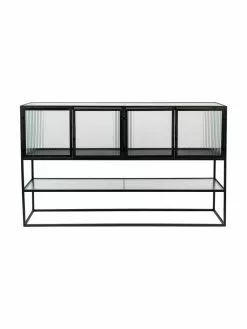 Dutchbone Schwarzes Sideboard Boli mit Rillenglas und Metallrahmen, B 150 x H 90 cm -Esszimmer Verkäufe Schwarzes Sideboard Boli mit Rillenglas und Metallrahmen 3
