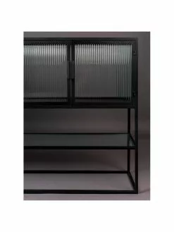 Dutchbone Schwarzes Sideboard Boli mit Rillenglas und Metallrahmen, B 150 x H 90 cm -Esszimmer Verkäufe Schwarzes Sideboard Boli mit Rillenglas und Metallrahmen 4