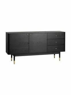 Rowico Schwarzes Sideboard Fenwood mit Schubladen mit Eichenholzfurnier, B 160 x H 79 cm