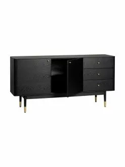 Rowico Schwarzes Sideboard Fenwood mit Schubladen mit Eichenholzfurnier, B 160 x H 79 cm -Esszimmer Verkäufe Schwarzes Sideboard Fenwood mit Schubladen mit Eichenholzfurnier 4