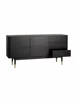 Rowico Schwarzes Sideboard Fenwood mit Schubladen mit Eichenholzfurnier, B 160 x H 79 cm -Esszimmer Verkäufe Schwarzes Sideboard Fenwood mit Schubladen mit Eichenholzfurnier 5