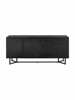 Westwing Collection Schwarzes Sideboard Luca mit Türen aus Massivholz, B 160 x H 70 cm -Esszimmer Verkäufe Schwarzes Sideboard Luca mit Turen aus Massivholz 3