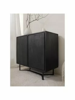 Westwing Collection Sideboard Luca aus Massivholz in Schwarz, B 90 x H 83 cm -Esszimmer Verkäufe Sideboard Luca aus Massivholz in Schwarz 2