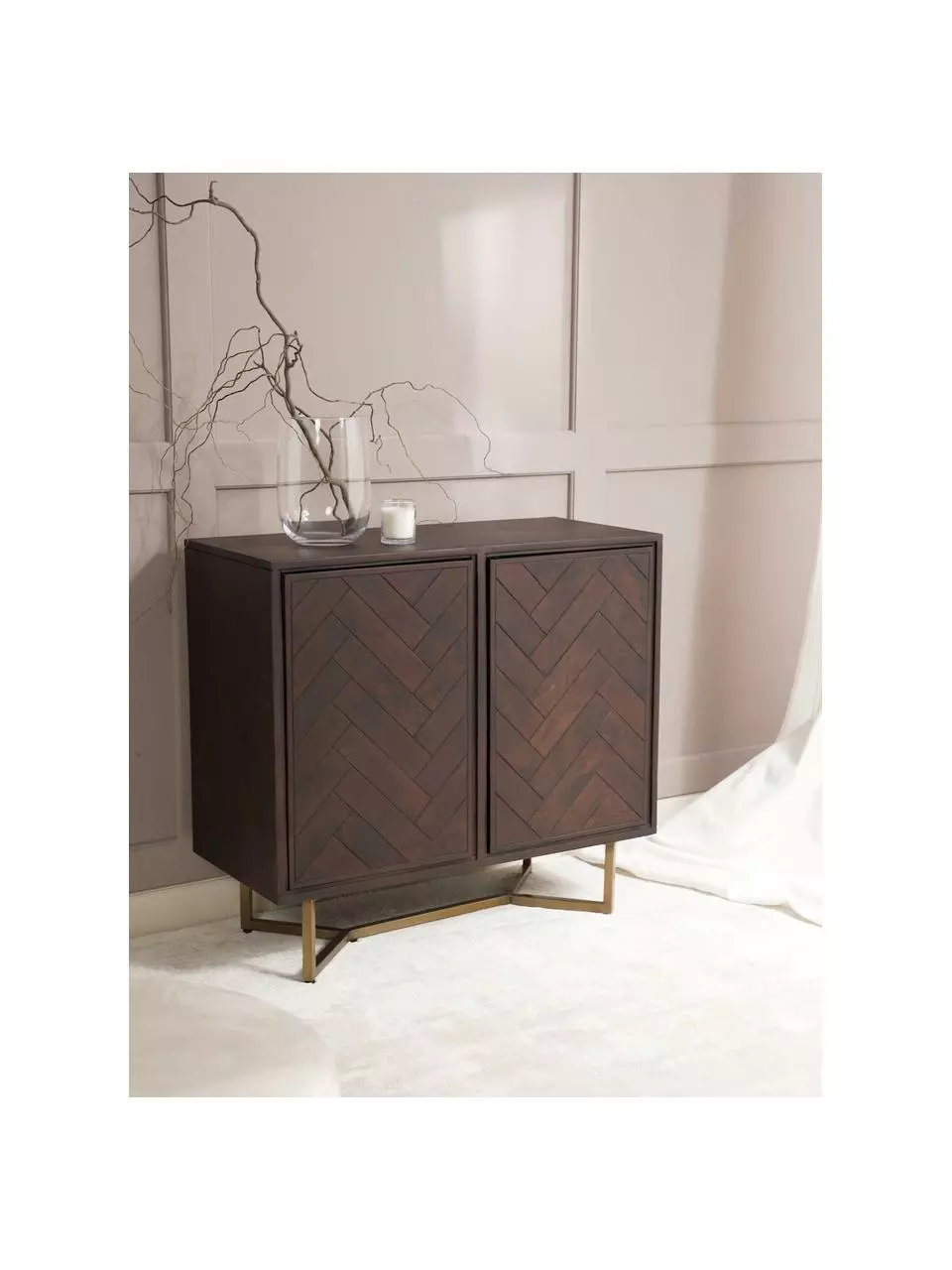 Westwing Collection Sideboard Luca aus Massivholz mit Fischgrät-Muster, B 90 x H 83 cm 4 Westwing Collection Sideboard Luca aus Massivholz mit Fischgrät-Muster, B 90 x H 83 cm – Bild 2