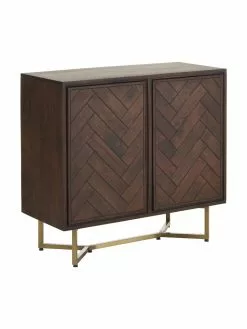 Westwing Collection Sideboard Luca aus Massivholz mit Fischgrät-Muster, B 90 x H 83 cm