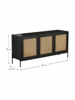 Westwing Collection Sideboard Vienna mit Wiener Geflecht in Schwarz, B 165 x H 78 cm -Esszimmer Verkäufe Sideboard Vienna mit Wiener Geflecht in Schwarz 2