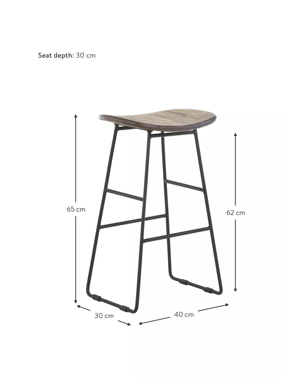 Thekenhocker Tangle aus Teakholz und Metall, B 40 x H 65 cm 5 Thekenhocker Tangle aus Teakholz und Metall, B 40 x H 65 cm – Bild 3