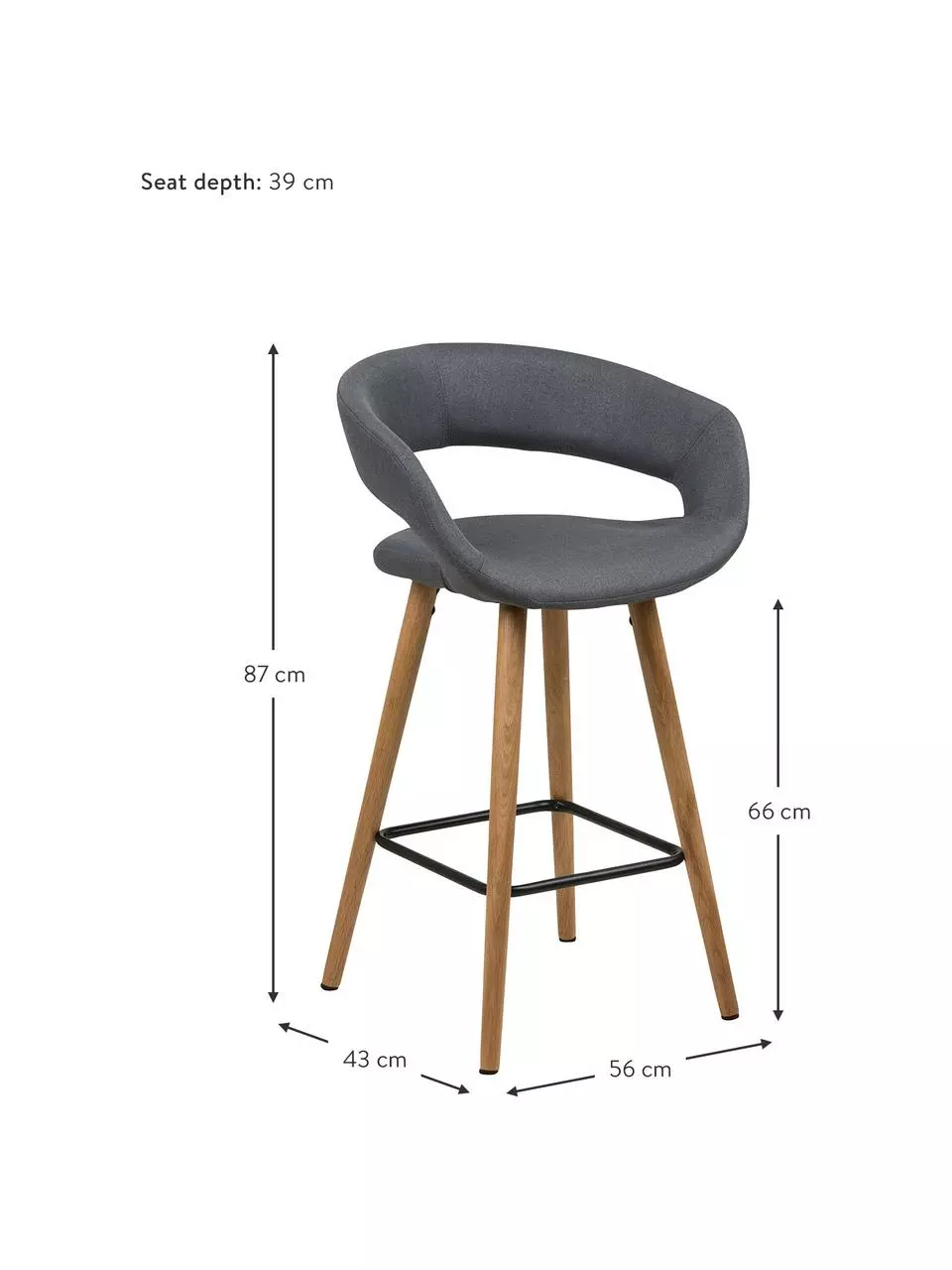 Thekenstühle Grace in Grau, 2 Stück, B 56 x H 87 cm 5 Thekenstühle Grace in Grau, 2 Stück, B 56 x H 87 cm – Bild 3