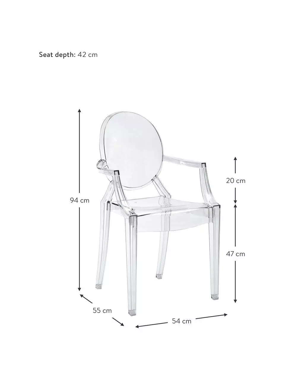Kartell Transparenter Armlehnstuhl Louis Ghost, B 54 x T 55 cm 5 Kartell Transparenter Armlehnstuhl Louis Ghost, B 54 x T 55 cm – Bild 3