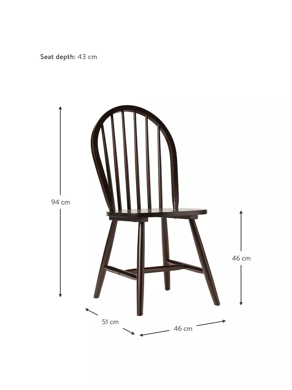 Westwing Collection Windsor-Holzstühle Megan in Dunkelbraun, 2 Stück, B 46 x T 51 cm 4 Westwing Collection Windsor-Holzstühle Megan in Dunkelbraun, 2 Stück, B 46 x T 51 cm – Bild 2
